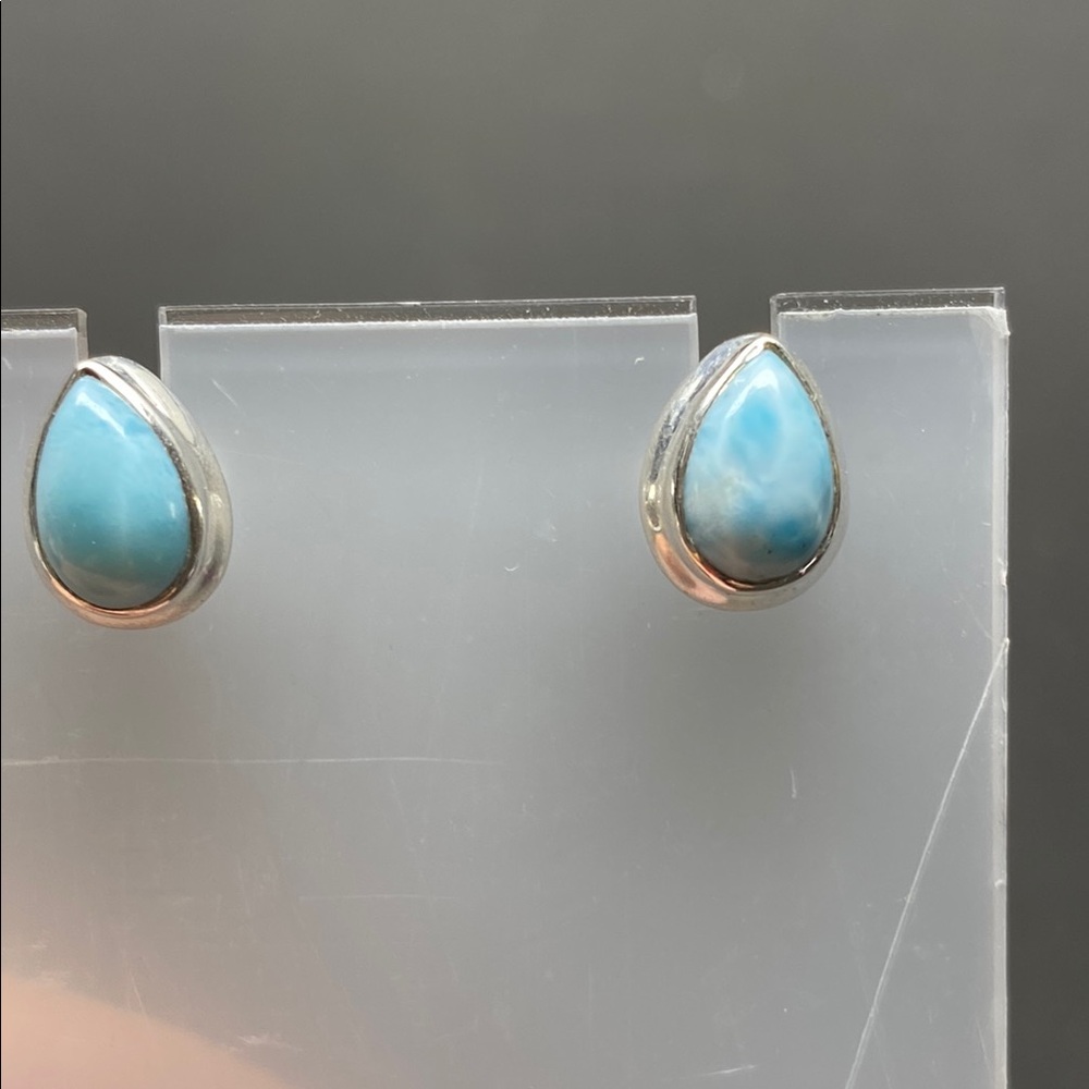 Larimar Teardrop Earrings in Solid Sterling Silver 925